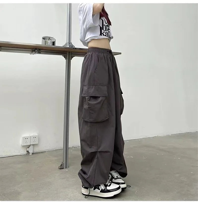 Women’s Low-Waist Wide-Leg Jogger Pants – Solid Color Baggy Trousers Y2K Streetwear Oversized Sweatpants