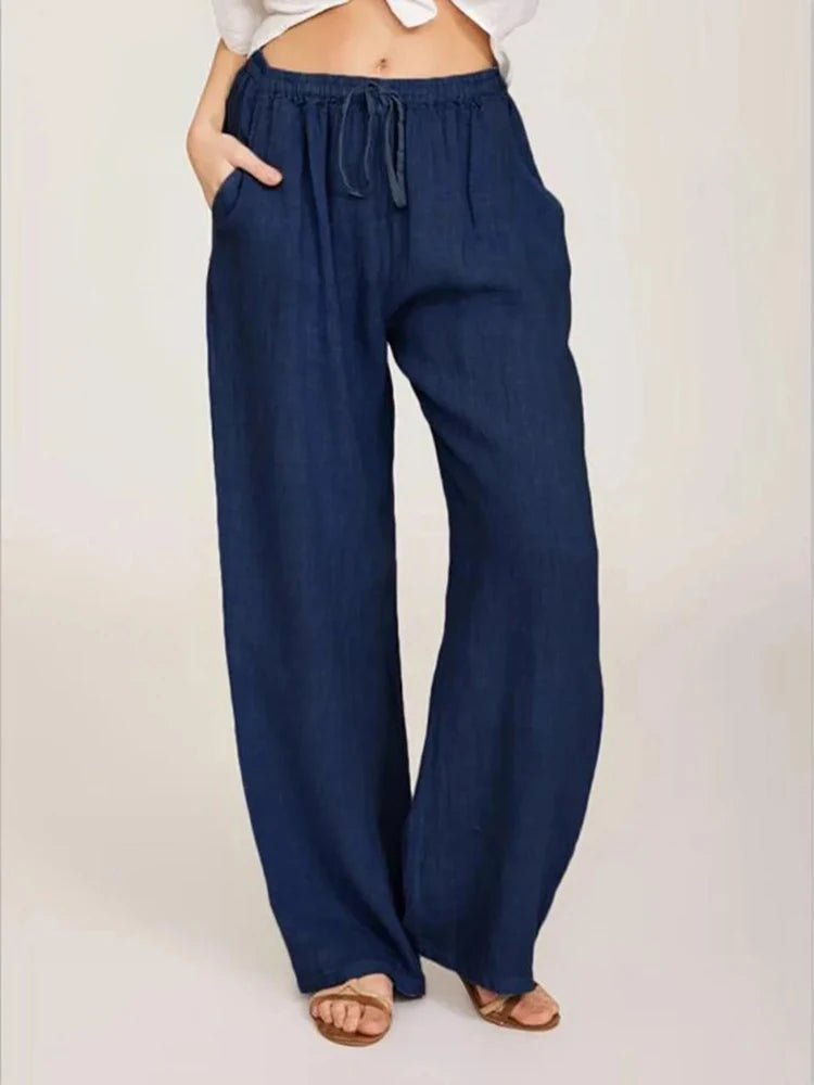 Women’s Cotton Linen Bottom – Solid High Waist Wide Leg Pants, Casual Loose Breathable Yoga Trousers