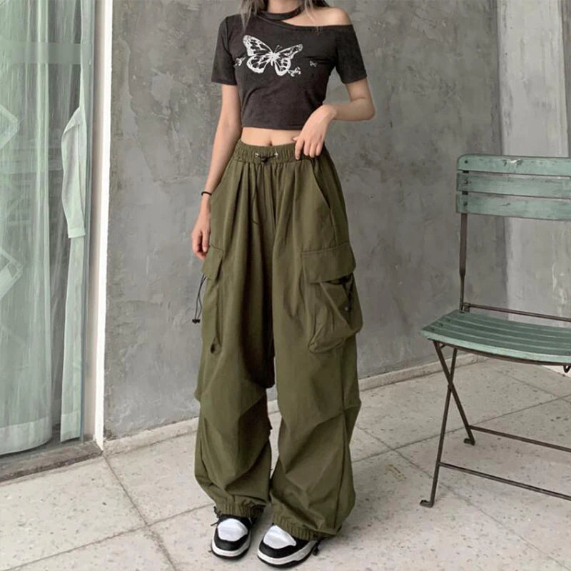 Women’s Low-Waist Wide-Leg Jogger Pants – Solid Color Baggy Trousers Y2K Streetwear Oversized Sweatpants