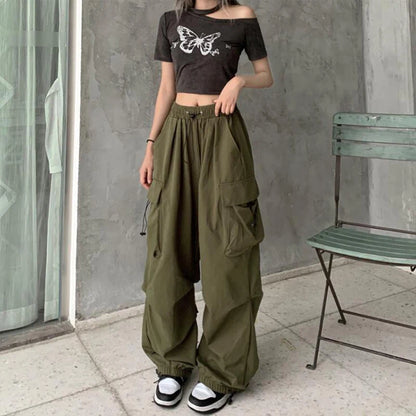 Women’s Low-Waist Wide-Leg Jogger Pants – Solid Color Baggy Trousers Y2K Streetwear Oversized Sweatpants