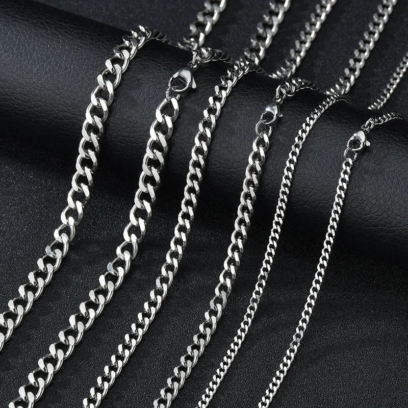 Men’s Cuban Link Chain Necklace – Punk Stainless Steel Curb Choker 3mm / 5mm / 7mm Jewelry