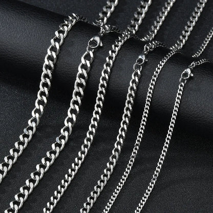 Men’s Cuban Link Chain Necklace – Punk Stainless Steel Curb Choker 3mm / 5mm / 7mm Jewelry