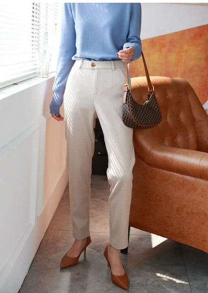 Women’s High-Waist Woolen Suit Pants – Trousers for Autumn & Winter Office Wear