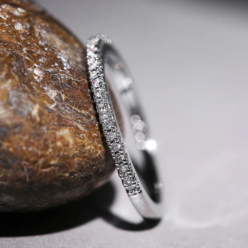 Women’s Minimalist Thin Cubic Zircon Ring – Elegant Wedding Finger Jewelry