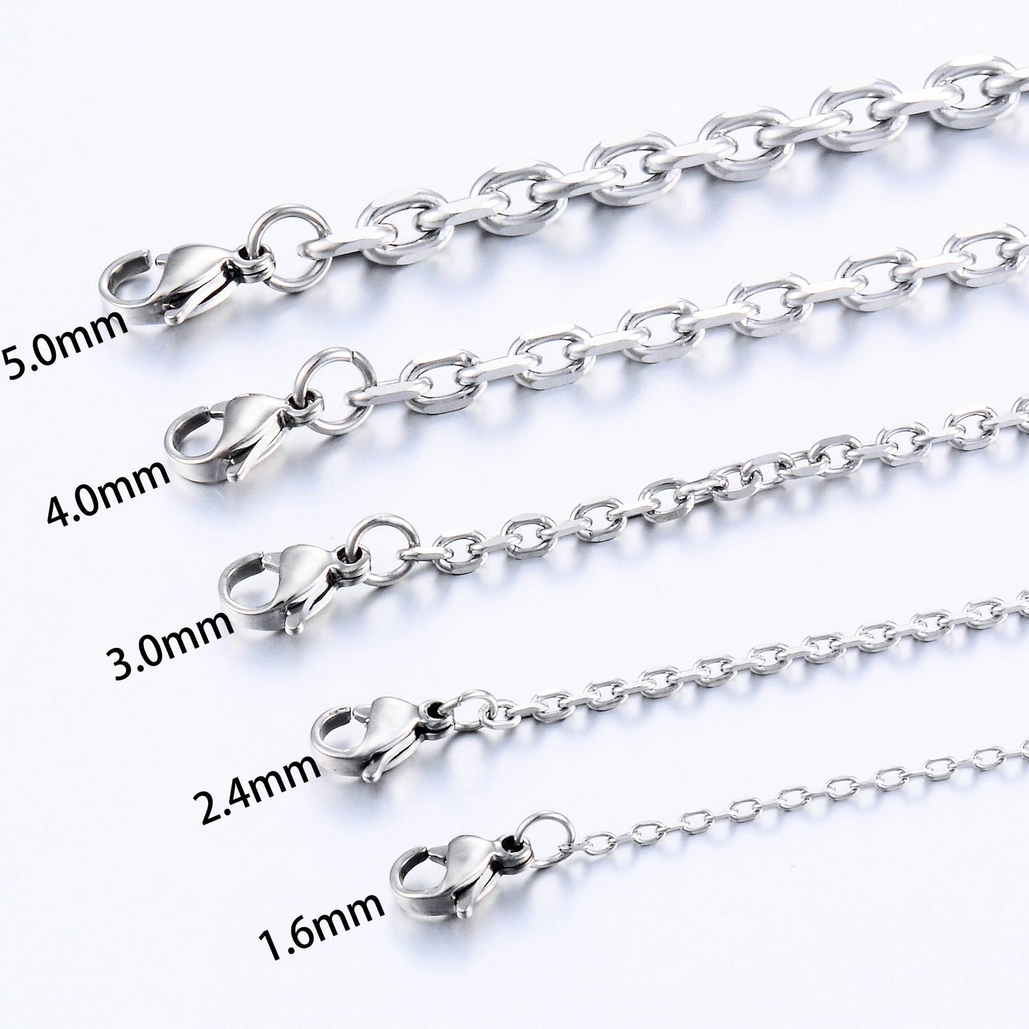 Men’s O-Shape Chain Necklace – Stainless Steel Silver Link Jewelry (1.6–5mm)