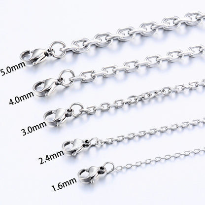 Men’s O-Shape Chain Necklace – Stainless Steel Silver Link Jewelry (1.6–5mm)