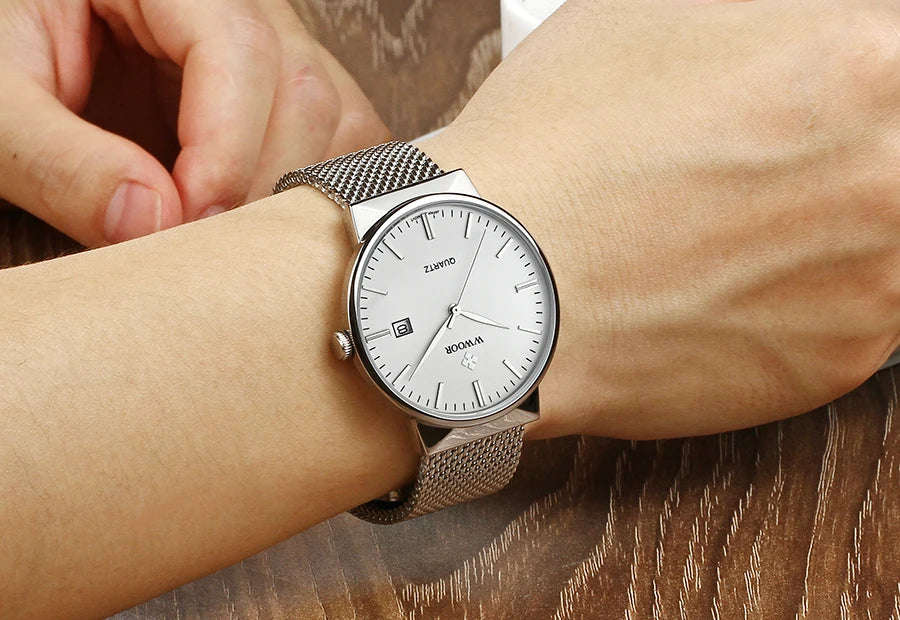 Men’s Ultra-Thin Gold Mesh Watch –Luxury Stainless Steel Waterproof Wristwatch with Date Display