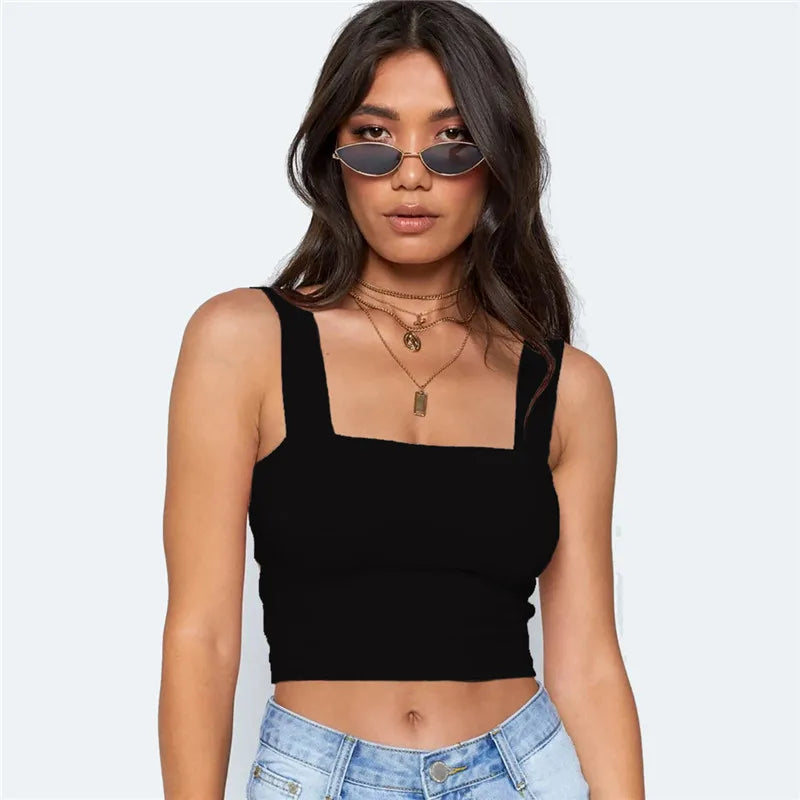 Women’s Square Neck Sleeveless Crop Top | Casual Off-Shoulder Backless Tank | Summer Basic Cami Top