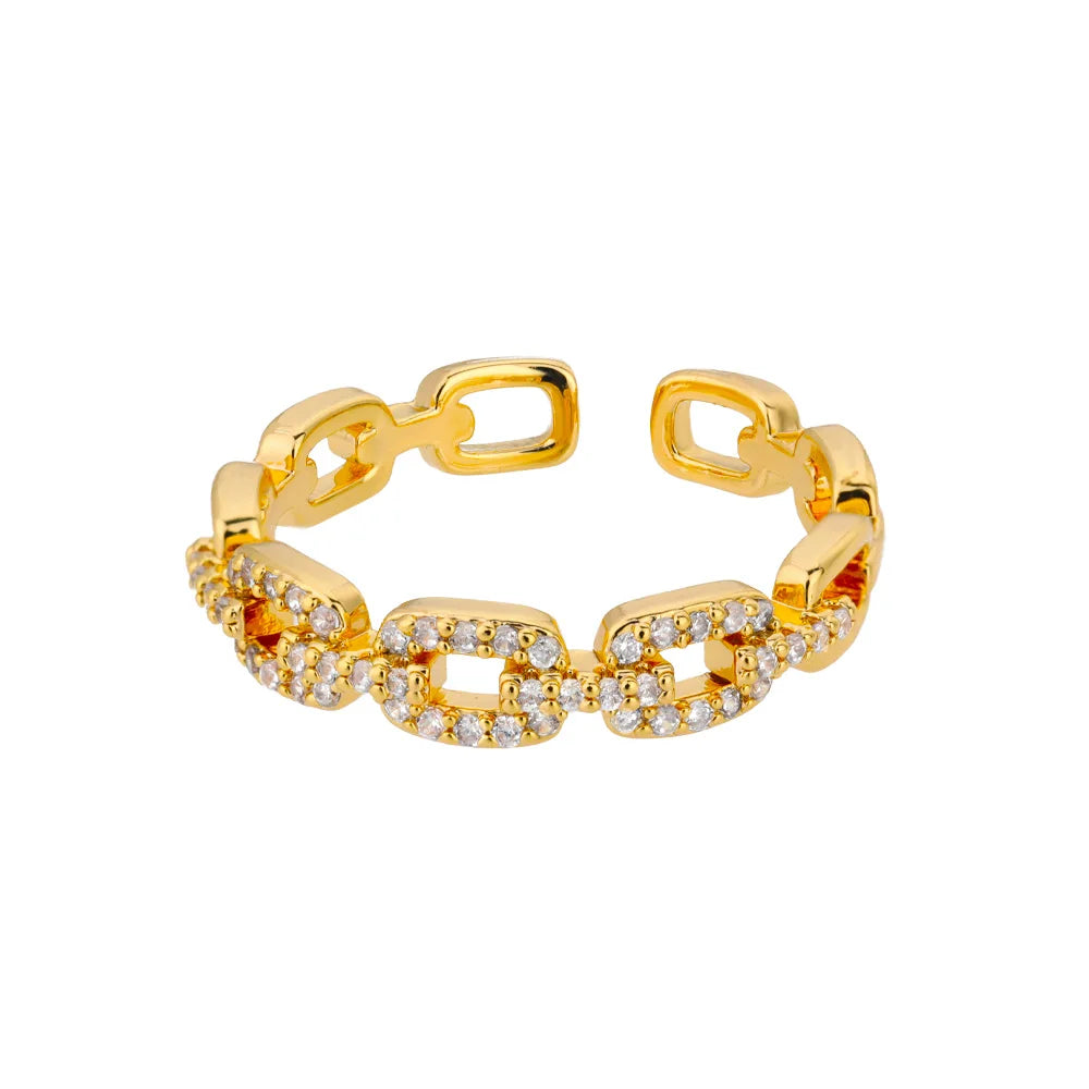Women’s Classic Zircon Twist Chain Ring – Stainless Steel Elegant Wedding Jewelry