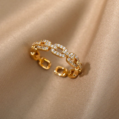 Women’s Classic Zircon Twist Chain Ring – Stainless Steel Elegant Wedding Jewelry