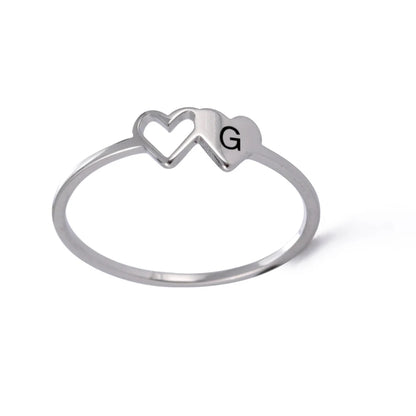 Women’s Stainless Steel Initial Ring – A–Z Alphabet Double Heart Design Jewelry