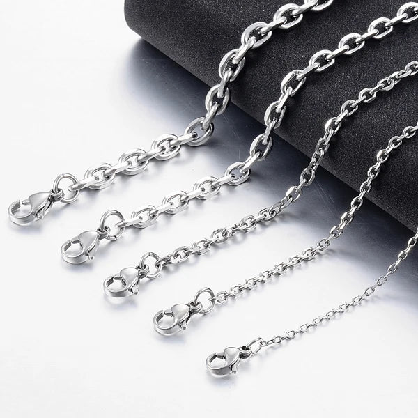 Men’s O-Shape Chain Necklace – Stainless Steel Silver Link Jewelry (1.6–5mm)