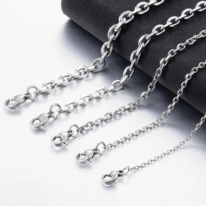 Men’s O-Shape Chain Necklace – Stainless Steel Silver Link Jewelry (1.6–5mm)