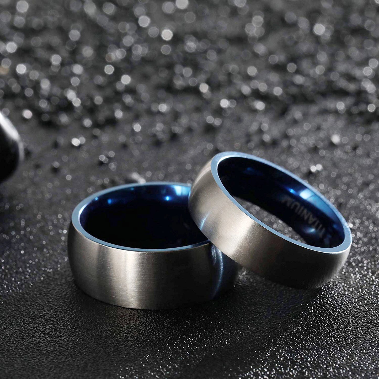 Men’s Titanium Ring – Silver 6mm Band with Black & Blue Interior Jewelry