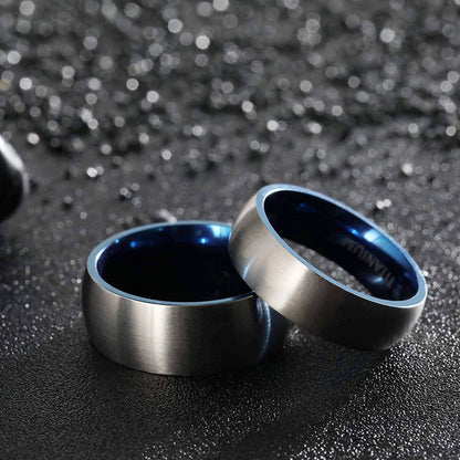 Men’s Titanium Ring – Silver 6mm Band with Black & Blue Interior Jewelry