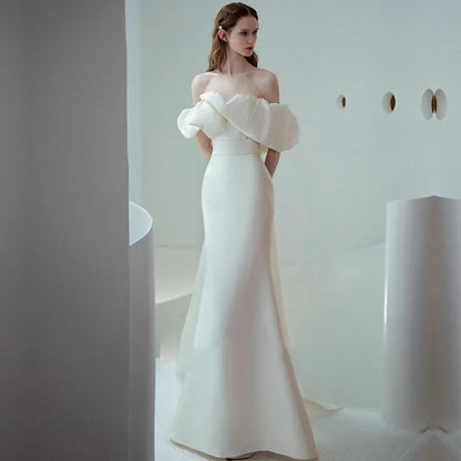 Women’s Elegant Satin Maxi Dress – Lace Waistline, Wrap Style, High-Quality Spring Bridal Gown