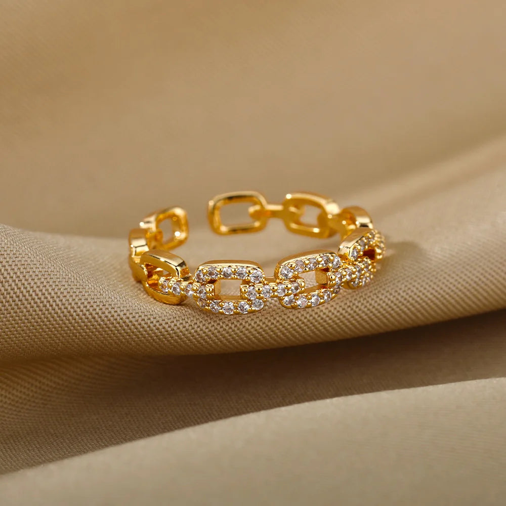 Women’s Classic Zircon Twist Chain Ring – Stainless Steel Elegant Wedding Jewelry