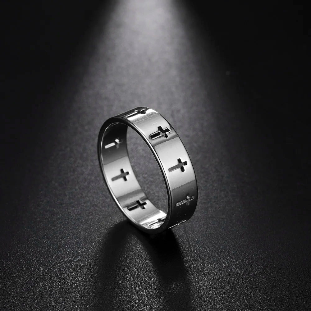 Men’s Hollow Cross Ring Jewelry – Stainless Steel Couple Engagement Band