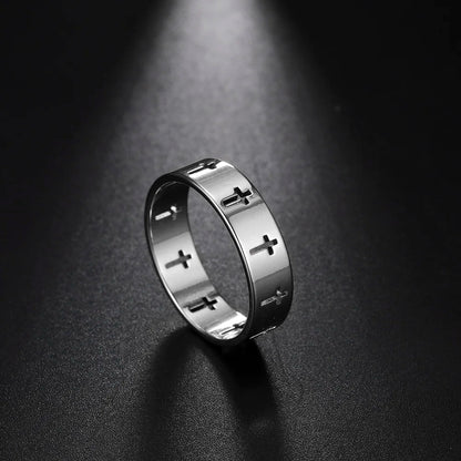 Men’s Hollow Cross Ring Jewelry – Stainless Steel Couple Engagement Band