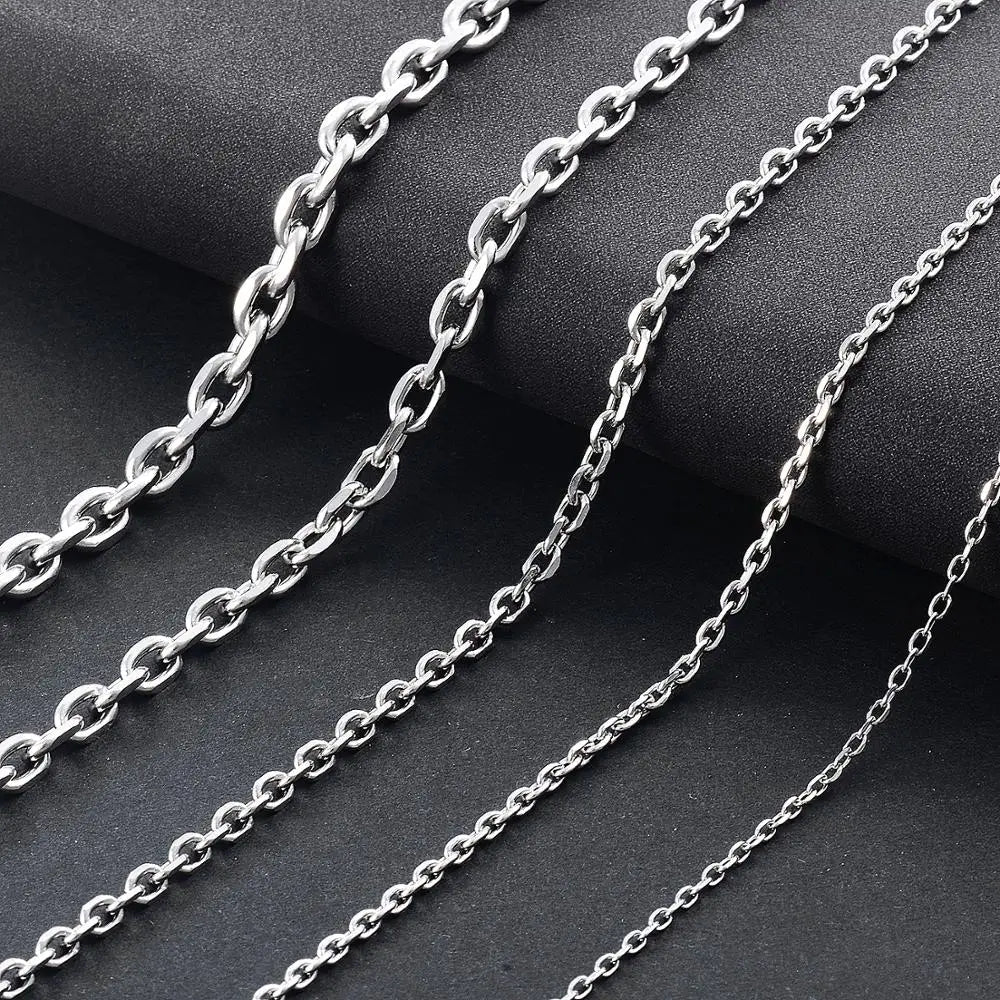 Men’s O-Shape Chain Necklace – Stainless Steel Silver Link Jewelry (1.6–5mm)