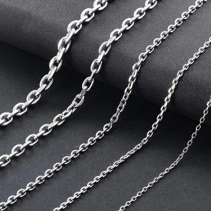 Men’s O-Shape Chain Necklace – Stainless Steel Silver Link Jewelry (1.6–5mm)