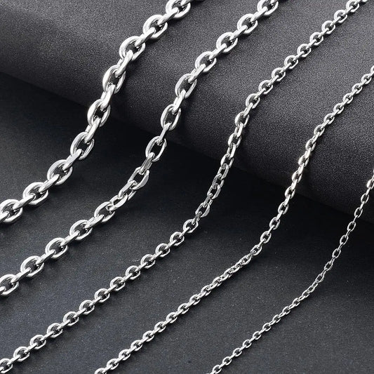 Men’s O-Shape Chain Necklace – Stainless Steel Silver Link Jewelry (1.6–5mm)