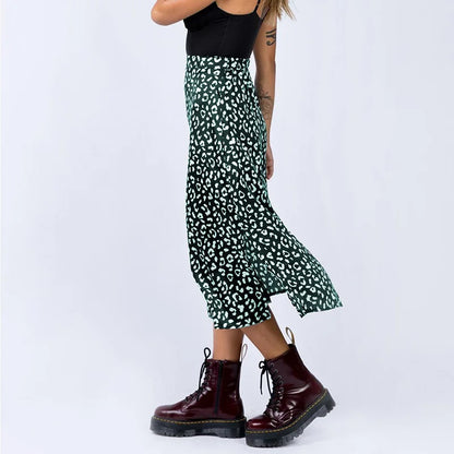 Women’s Sexy Leopard Print Split Skirt Bottom – Casual Fashion Long Zip Elegant Summer Skirt