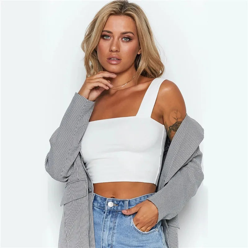 Women’s Square Neck Sleeveless Crop Top | Casual Off-Shoulder Backless Tank | Summer Basic Cami Top