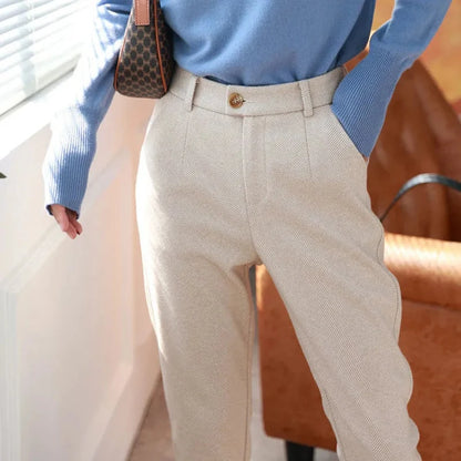 Women’s High-Waist Woolen Suit Pants – Trousers for Autumn & Winter Office Wear