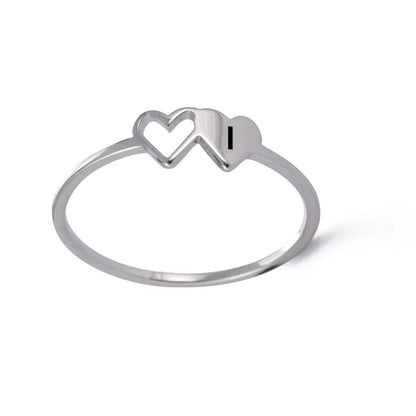 Women’s Stainless Steel Initial Ring – A–Z Alphabet Double Heart Design Jewelry