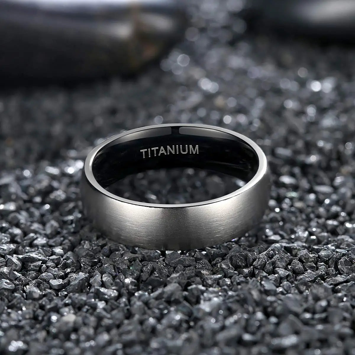 Men’s Titanium Ring – Silver 6mm Band with Black & Blue Interior Jewelry
