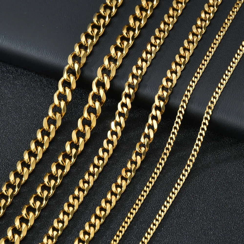 Men’s Cuban Link Chain Necklace – Punk Stainless Steel Curb Choker 3mm / 5mm / 7mm Jewelry