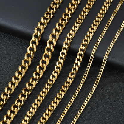 Men’s Cuban Link Chain Necklace – Punk Stainless Steel Curb Choker 3mm / 5mm / 7mm Jewelry