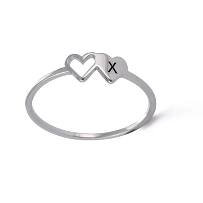 Women’s Stainless Steel Initial Ring – A–Z Alphabet Double Heart Design Jewelry