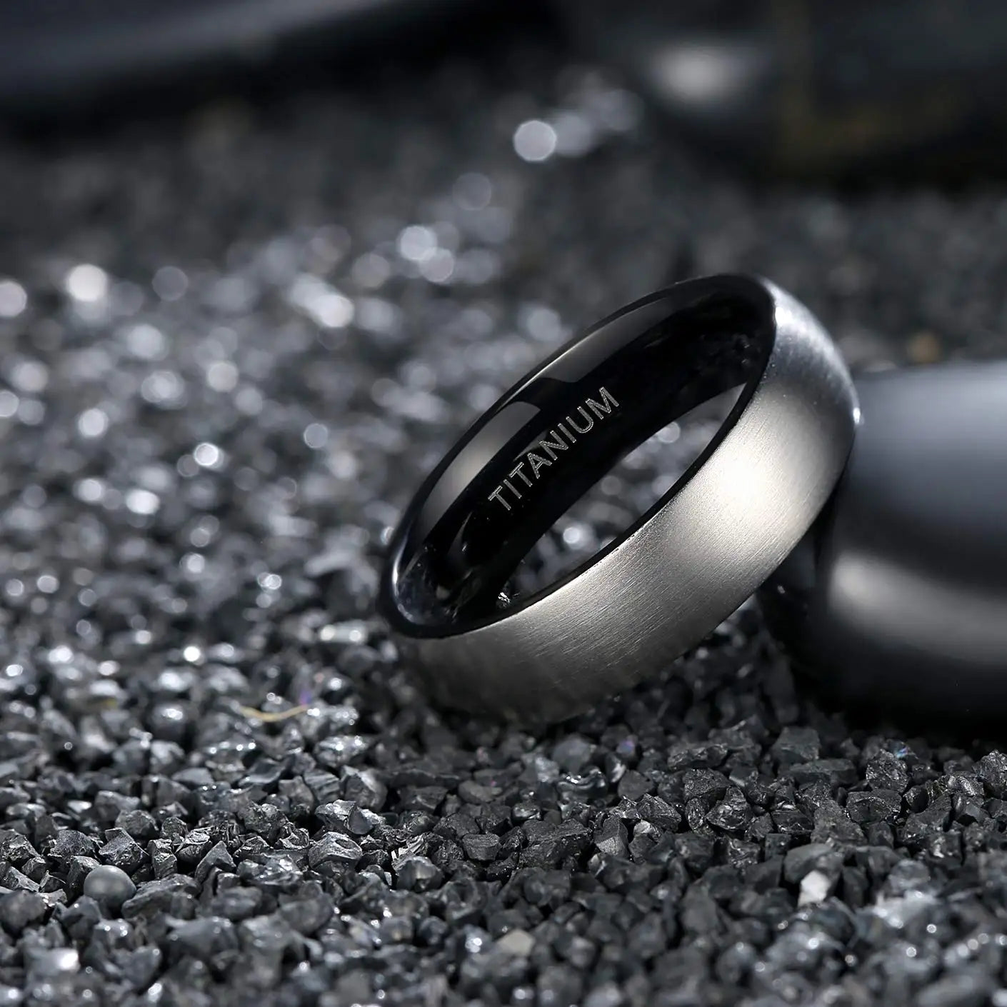 Men’s Titanium Ring – Silver 6mm Band with Black & Blue Interior Jewelry