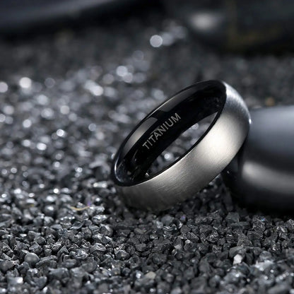 Men’s Titanium Ring – Silver 6mm Band with Black & Blue Interior Jewelry