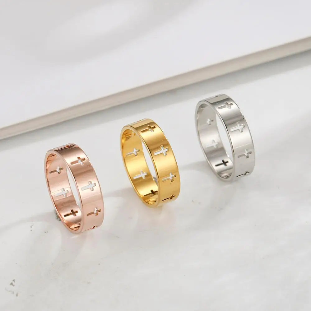 Men’s Hollow Cross Ring Jewelry – Stainless Steel Couple Engagement Band
