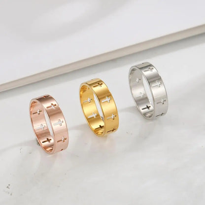 Men’s Hollow Cross Ring Jewelry – Stainless Steel Couple Engagement Band