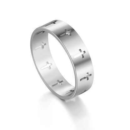 Men’s Hollow Cross Ring Jewelry – Stainless Steel Couple Engagement Band