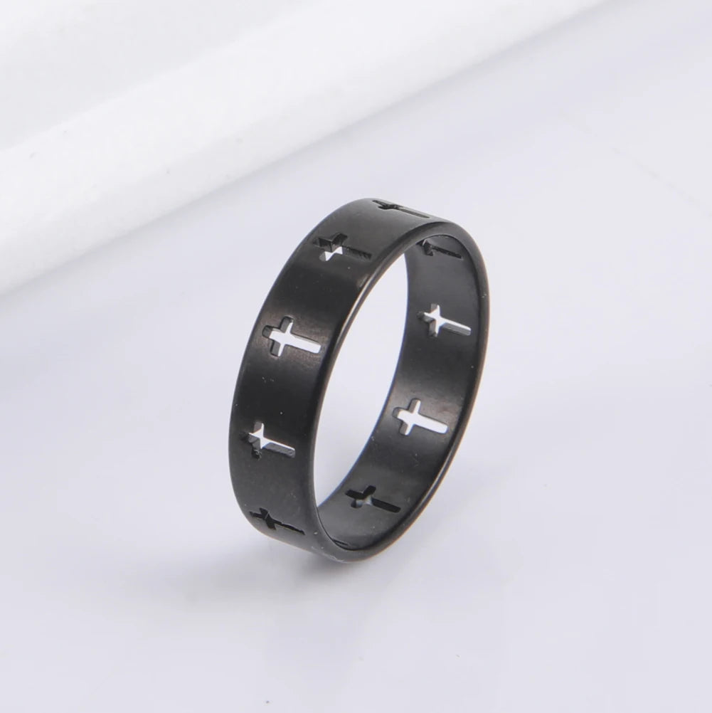 Men’s Hollow Cross Ring Jewelry – Stainless Steel Couple Engagement Band