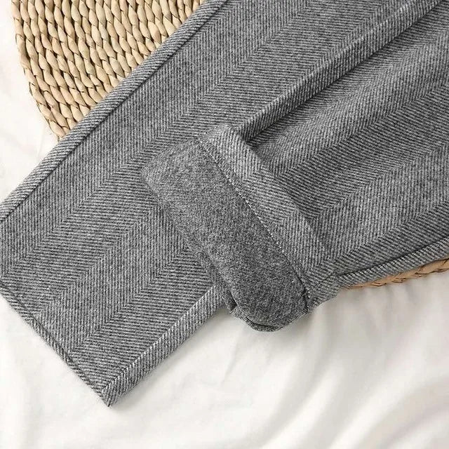 Women’s High-Waist Woolen Suit Pants – Trousers for Autumn & Winter Office Wear