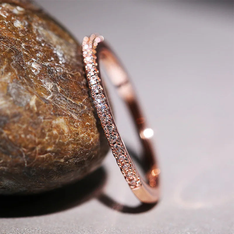 Women’s Minimalist Thin Cubic Zircon Ring – Elegant Wedding Finger Jewelry
