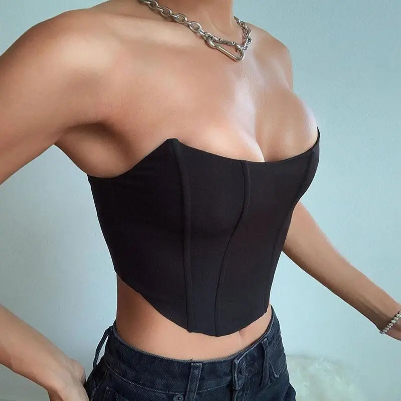 Women’s Sleeveless Off-Shoulder Corset Bustier Crop Top