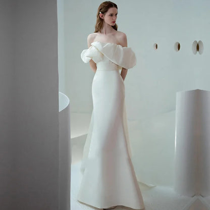 Women’s Elegant Satin Maxi Dress – Lace Waistline, Wrap Style, High-Quality Spring Bridal Gown