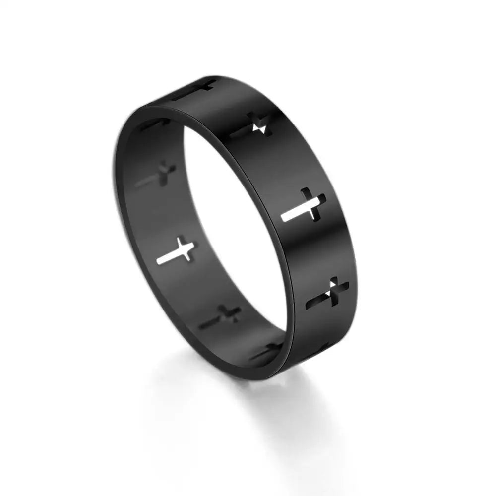 Men’s Hollow Cross Ring Jewelry – Stainless Steel Couple Engagement Band