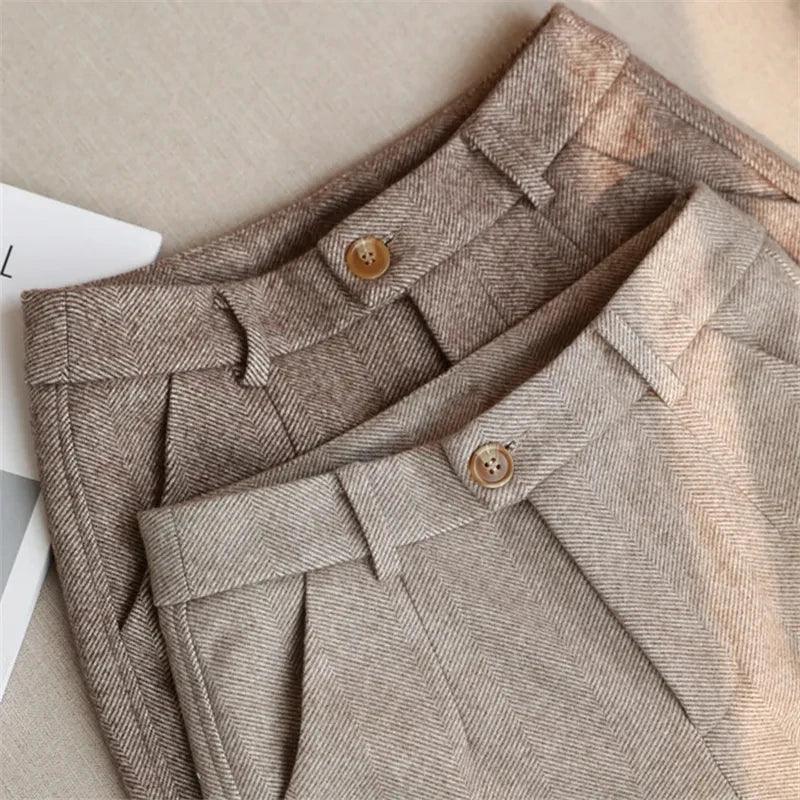 Women’s High-Waist Woolen Suit Pants – Trousers for Autumn & Winter Office Wear