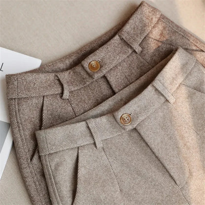 Women’s High-Waist Woolen Suit Pants – Trousers for Autumn & Winter Office Wear