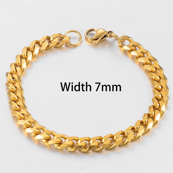 Men’s Stainless Steel Cuban Bracelet – Gold Color Hip Hop Punk Jewelry
