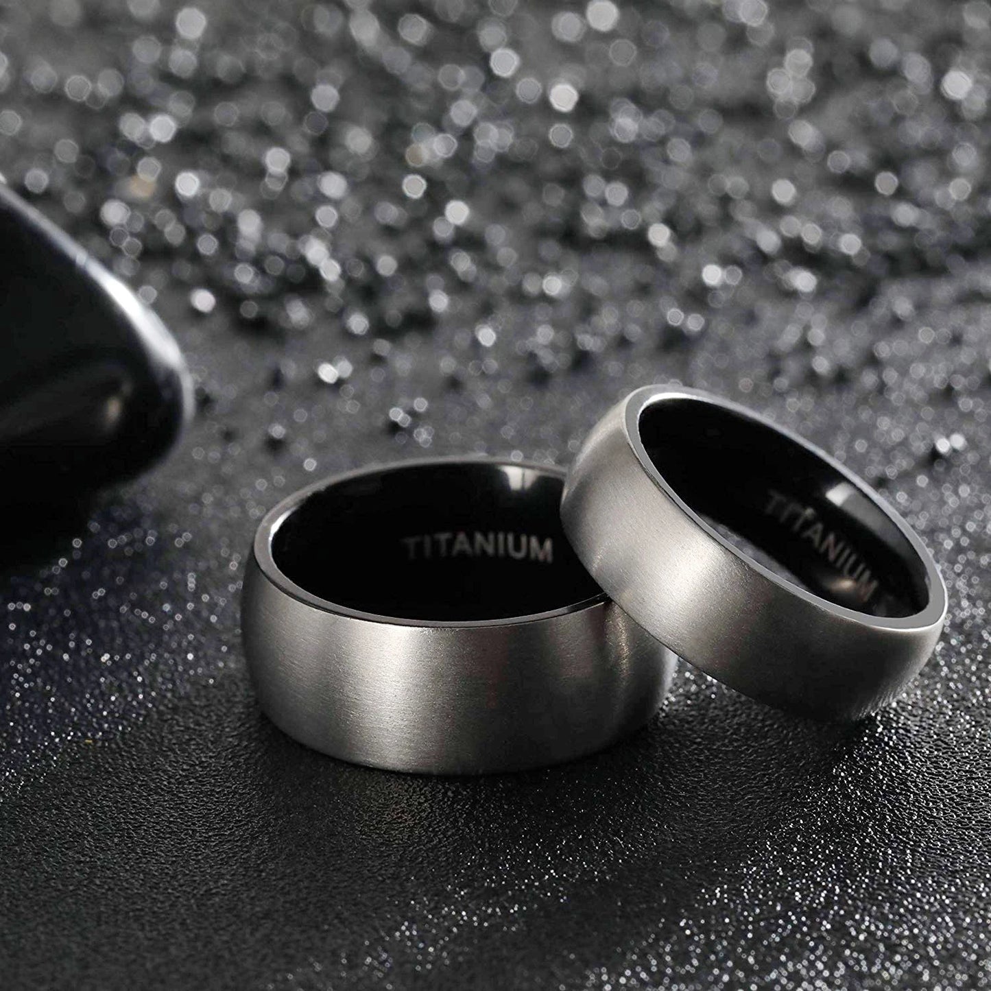 Men’s Titanium Ring – Silver 6mm Band with Black & Blue Interior Jewelry