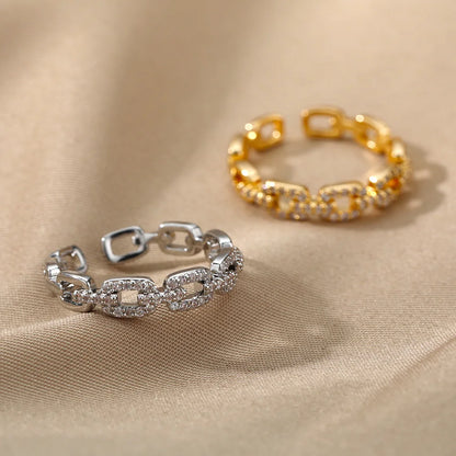 Women’s Classic Zircon Twist Chain Ring – Stainless Steel Elegant Wedding Jewelry